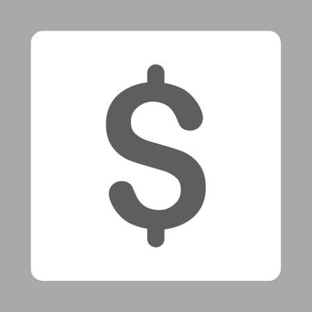 Dollar icon from Primitive Buttons OverColor Set. This rounded square flat button is drawn with dark gray and white colors on a silver background.の写真素材