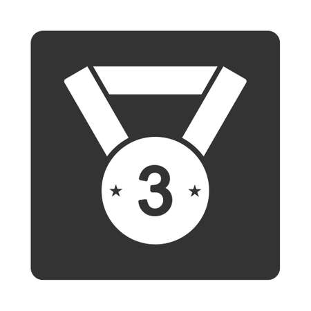 Third medal icon from Award Buttons OverColor Set. Icon style is white and gray colors, flat rounded square button, white background.のイラスト素材