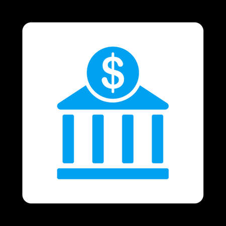 Bank icon from Commerce Buttons OverColor Set. Vector style is blue and white colors, flat square rounded button, black background.のイラスト素材