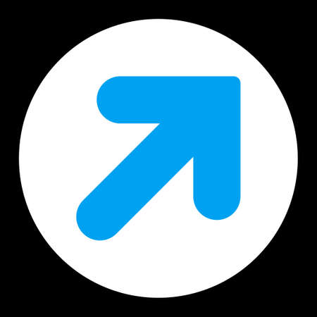 Arrow Up Right icon from Primitive Round Buttons OverColor Set. This round flat button is drawn with blue and white colors on a black background.の写真素材