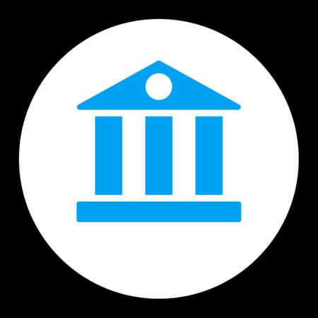 Bank icon from Primitive Round Buttons OverColor Set. This round flat button is drawn with blue and white colors on a black background.の写真素材