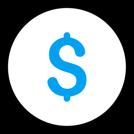 Dollar icon from Primitive Round Buttons OverColor Set. This round flat button is drawn with blue and white colors on a black background.の写真素材
