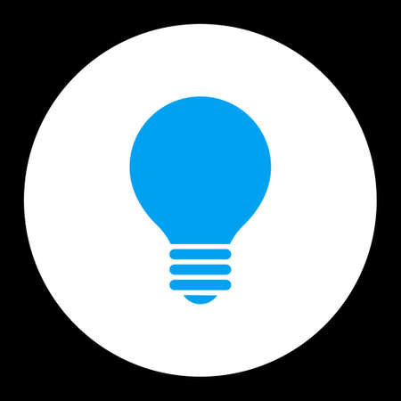 Electric Bulb icon from Primitive Round Buttons OverColor Set. This round flat button is drawn with blue and white colors on a black background.の写真素材