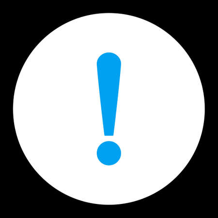 Exclamation Sign icon from Primitive Round Buttons OverColor Set. This round flat button is drawn with blue and white colors on a black background.の写真素材