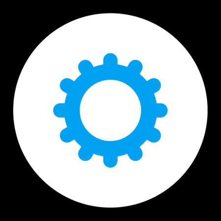 Gear icon from Primitive Round Buttons OverColor Set. This round flat button is drawn with blue and white colors on a black background.の写真素材