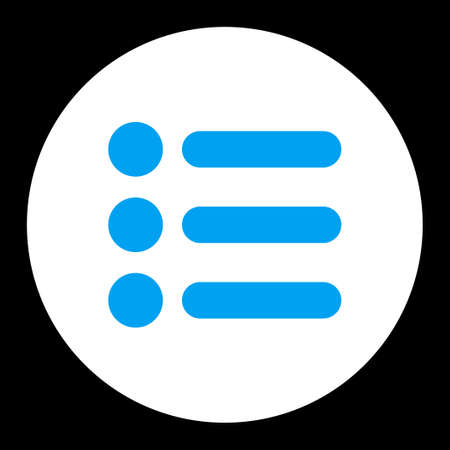 Items icon from Primitive Round Buttons OverColor Set. This round flat button is drawn with blue and white colors on a black background.の写真素材