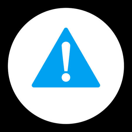 Warning icon from Primitive Round Buttons OverColor Set. This round flat button is drawn with blue and white colors on a black background.の写真素材