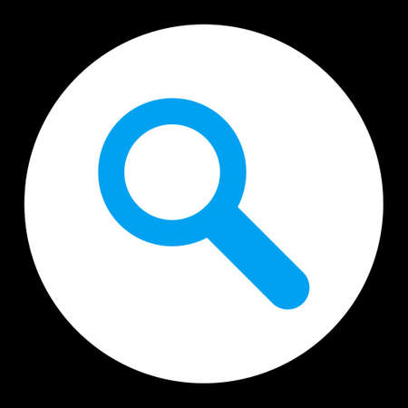 Search icon from Primitive Round Buttons OverColor Set. This round flat button is drawn with blue and white colors on a black background.の写真素材