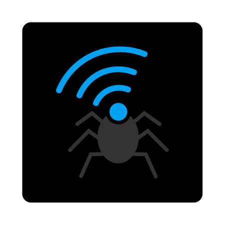 Radio spy bug icon. Vector style is bicolor flat symbol, gray and light blue colors, black rounded square button, white background.のイラスト素材