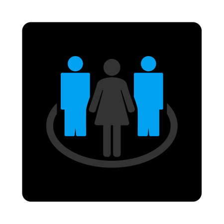 Society icon. Vector style is bicolor flat symbol, gray and light blue colors, black rounded square button, white background.のイラスト素材