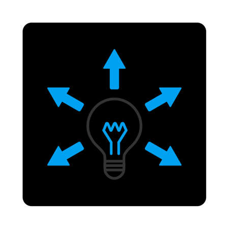 Idea icon. Vector style is bicolor flat symbol, gray and light blue colors, black rounded square button, white background.のイラスト素材