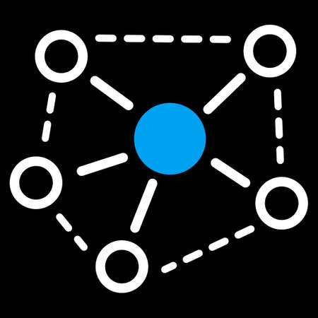 Molecule links icon. This flat vector symbol uses blue and white colors, rounded angles, and isolated on a black background.のイラスト素材