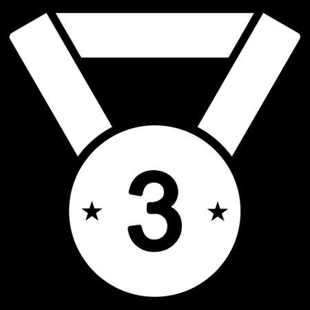 Third medal icon from Competition & Success Bicolor Icon Set. Glyph style is flat symbols, white color, rounded angles, black background.の写真素材