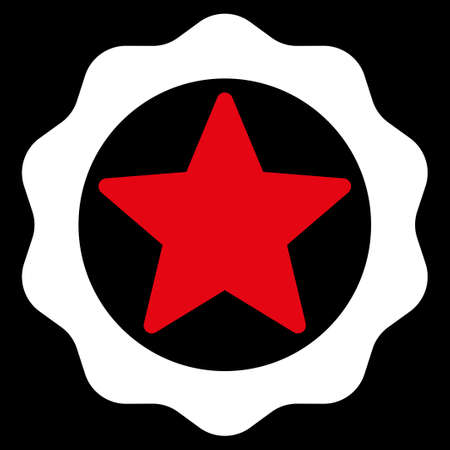 Award seal icon from Competition & Success Bicolor Icon Set. Vector style is flat bicolor symbols, red and white colors, rounded angles, black background.のイラスト素材