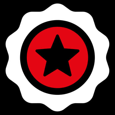 Reward seal icon from Competition & Success Bicolor Icon Set. Vector style is flat bicolor symbols, red and white colors, rounded angles, black background.のイラスト素材