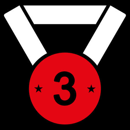 Third medal icon from Competition & Success Bicolor Icon Set. Vector style is flat bicolor symbols, red and white colors, rounded angles, black background.のイラスト素材