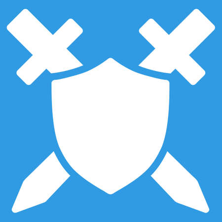 Guard icon. Vector style is flat symbol, white color, rounded angles, blue background.のイラスト素材