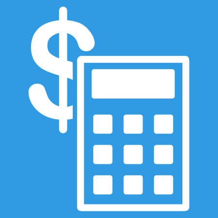 Calculation icon. Vector style is flat symbol, white color, rounded angles, blue background.のイラスト素材