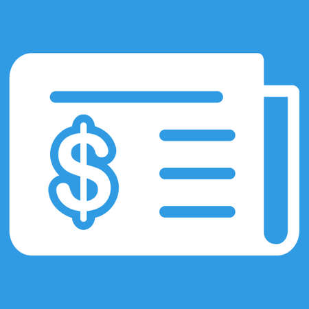 Financial News icon. Vector style is flat symbol, white color, rounded angles, blue background.のイラスト素材