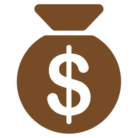 Money Bag icon. Glyph style is flat symbol, brown color, rounded angles, white background.の写真素材