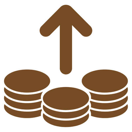 Payout icon. Glyph style is flat symbol, brown color, rounded angles, white background.の写真素材