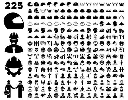 Work Safety and Helmet Icon Set. These flat icons use black color. Vector images are isolated on a white background.のイラスト素材