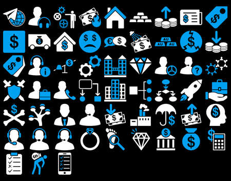 Commerce Icon Set. These flat bicolor icons use blue and white colors. Vector images are isolated on a black background.のイラスト素材