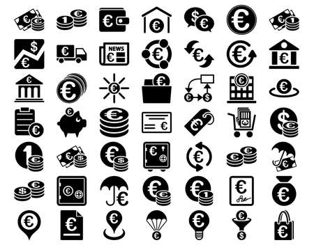 Euro Banking Icons. These flat icons use black color. Glyph images are isolated on a white background.の写真素材