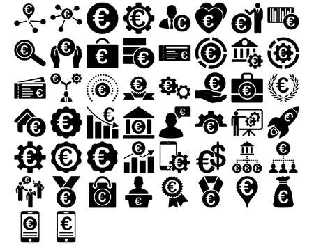 Euro Business Iconst. These flat icons use black color. Glyph images are isolated on a white background.の写真素材