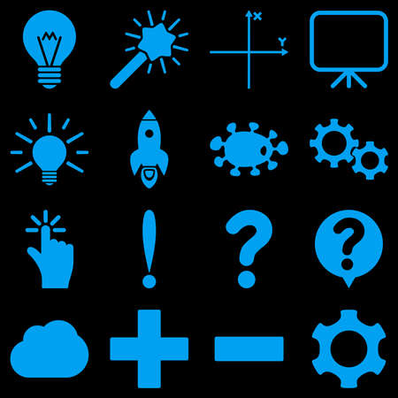Basic science and knowledge vector icons. These plain symbols use blue color and isolated on a black background.のイラスト素材