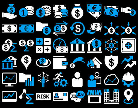 Business Icon Set. These flat bicolor icons use blue and white colors. Vector images are isolated on a black background.のイラスト素材