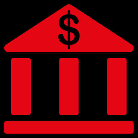 Bank icon. This flat vector symbol uses red color, rounded angles, and isolated on a black background.のイラスト素材