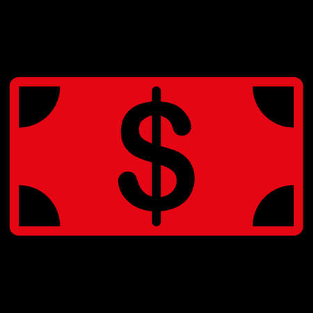Banknote icon. This flat vector symbol uses red color, rounded angles, and isolated on a black background.のイラスト素材
