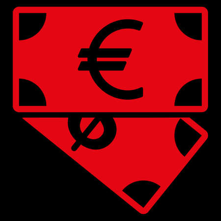 Banknotes icon. This flat vector symbol uses red color, rounded angles, and isolated on a black background.のイラスト素材