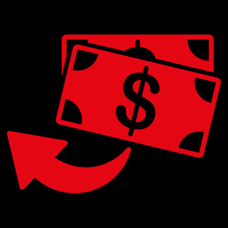 Cashback icon. This flat vector symbol uses red color, rounded angles, and isolated on a black background.のイラスト素材
