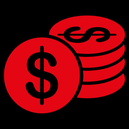 Dollar Coins icon. This flat vector symbol uses red color, rounded angles, and isolated on a black background.のイラスト素材