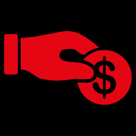 Donation icon. This flat vector symbol uses red color, rounded angles, and isolated on a black background.のイラスト素材