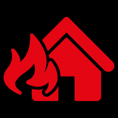 Fire Damage icon. This flat vector symbol uses red color, rounded angles, and isolated on a black background.のイラスト素材