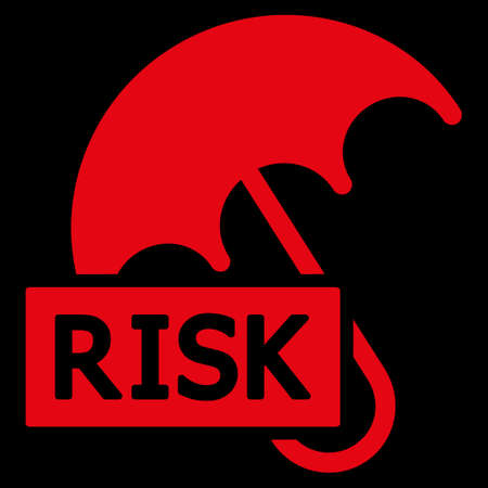 Umbrella icon. This flat vector symbol uses red color, rounded angles, and isolated on a black background.のイラスト素材