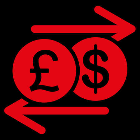 Money Exchange icon. This flat vector symbol uses red color, rounded angles, and isolated on a black background.のイラスト素材