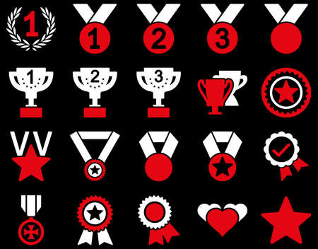 Competition & Success Bicolor Icons. This icon set uses red and white colors, rounded angles, black background.のイラスト素材