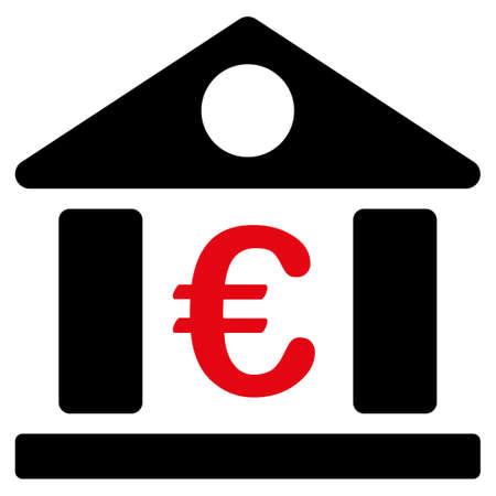 Bank building  icon. Vector style is flat bicolor, intensive red and black symbol, rounded angles, white background.のイラスト素材