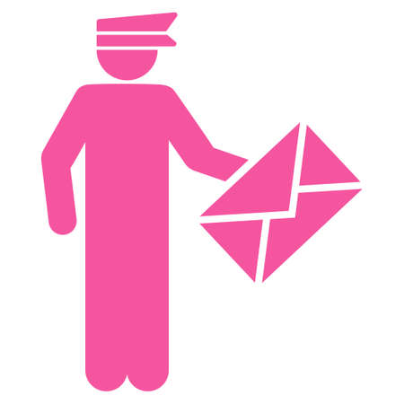 Postman icon. This flat glyph symbol uses pink color, rounded angles, and isolated on a white...