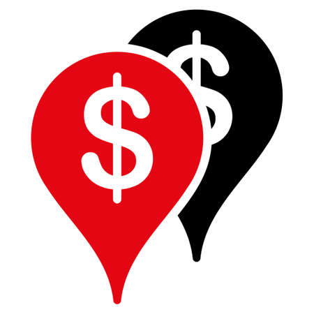 Bank locations icon. Style is flat bicolor symbol, intensive red and black colors, rounded angles, white background.の写真素材