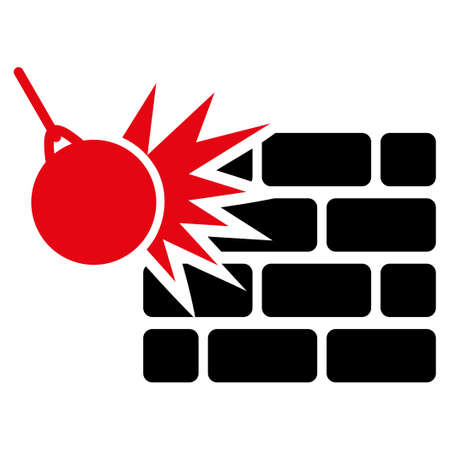 Destruction icon. Style is flat bicolor symbol, intensive red and black colors, rounded angles, white background.の写真素材