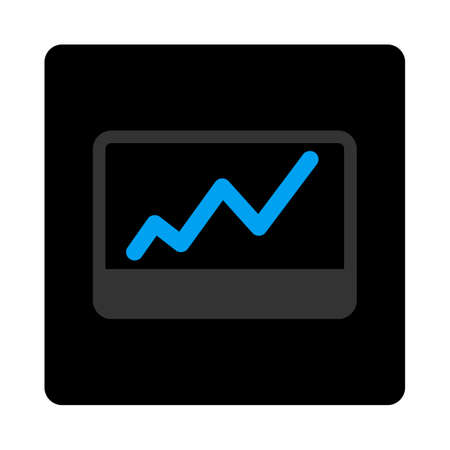Stock Market icon. This flat rounded square black button uses gray and blue colors and isolated on a white background.のイラスト素材