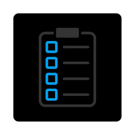 Examination icon. Glyph style is bicolor flat symbol, gray and light blue colors, black rounded square button, white background.の写真素材