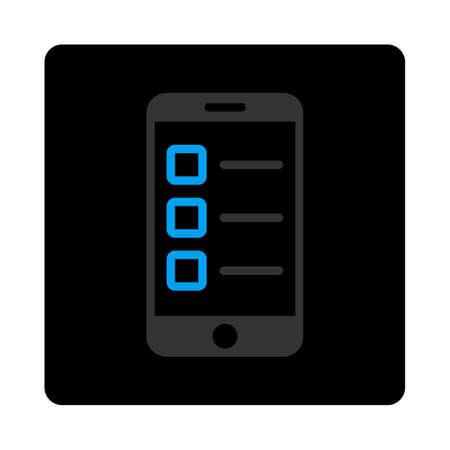Mobile test icon. Glyph style is bicolor flat symbol, gray and light blue colors, black rounded square button, white background.の写真素材