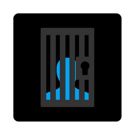 Prison icon. Glyph style is bicolor flat symbol, gray and light blue colors, black rounded square button, white background.の写真素材