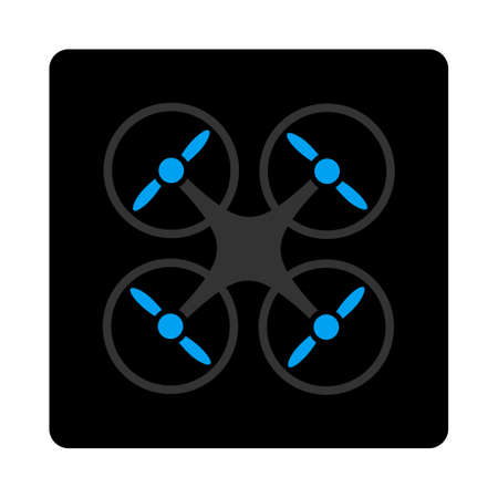 Nanocopter icon. Glyph style is gray and light blue colors, flat rounded square black button on a white background.の写真素材